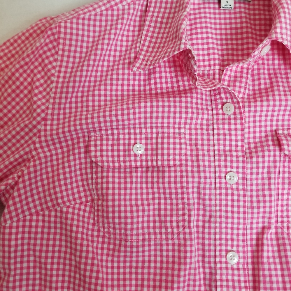 Pink Gingham Button Down Collared Shirt - image 5